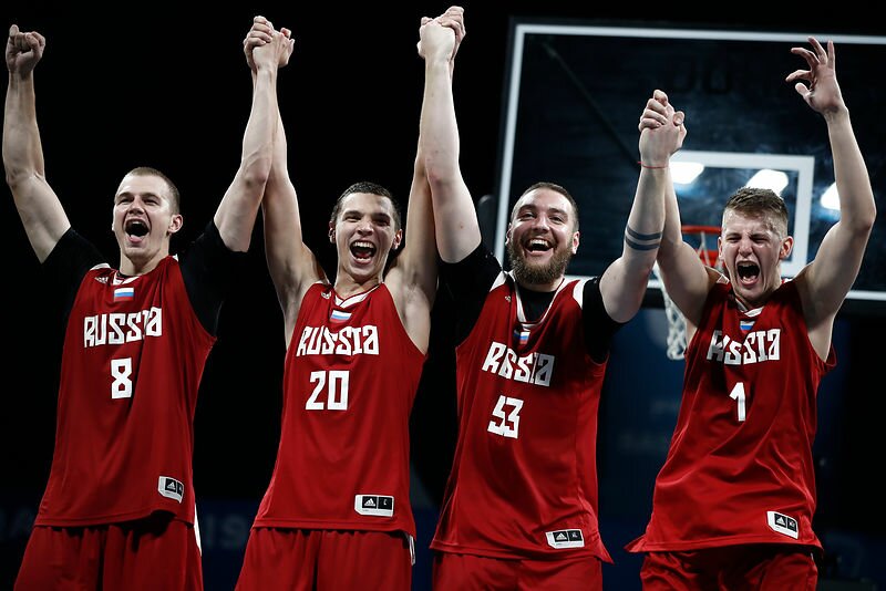 Doha, Qatar - October 16, 2019: Gold medal for Russia men's team during Basketball 3x3 event of the 1st ANOC World Beach Games Qatar 2019 (Photo Pelagia Karanikola / Laurel Photo Services)